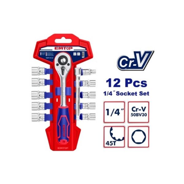 Llave Criquet+ tubo+alargue 12 pzs 1/4pulg 5-14mm