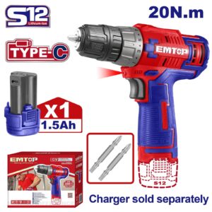 Taladro Atornillador 10mm 20nm Bat,12v con cargador y bateria