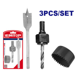 Set 3 pzs sierra copa 54mm paleta 7/8 y mandril 3/8 EMTOP