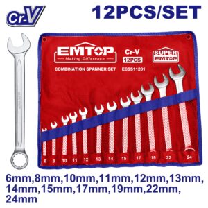 Set De 12 Llaves Combinadas En Funda 6-24Mm Crv Industrial Emtop Ecss11201