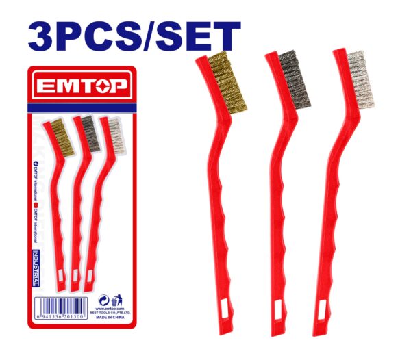 Set de 3 cepillos 7 pulg nylon, laton y acero TV EMTOP