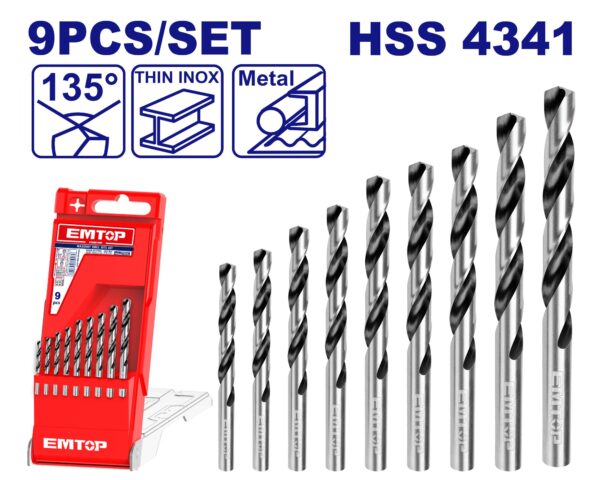 Juego de mechas AR HSS 4341 9 pzs 2 a 10mm EMTOP E