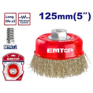 Cepillo copa 125mm RIZADO c/tca industrial EMTOP