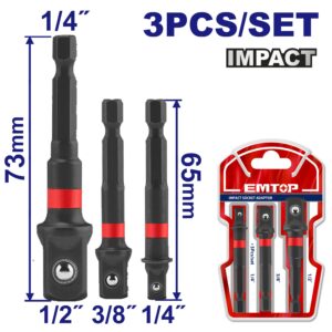 Set 3 Adaptador Alto Impacto Hex 1/4 A Enc Tubos 1/4,3/8 Y 1/2 Super Emtop Ebst365A01