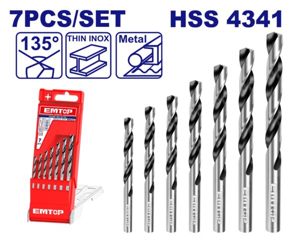 Juego de mechas 7 pz HSS 4341 2-6mm SUPER EMTOP