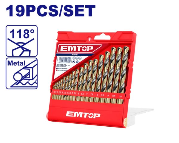 Juego de mechas 19 pz HSS 1-10mm SUPER EMTOP
