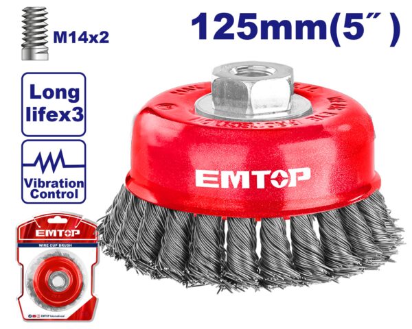 Cepillo copa 125mm TRENZADO c/tca industrial EMTOP