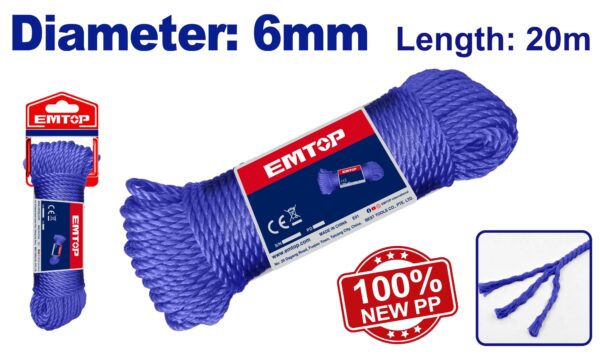 Rollo soga PP 6mm x 20Mt TV EMTOP EMRZ1306