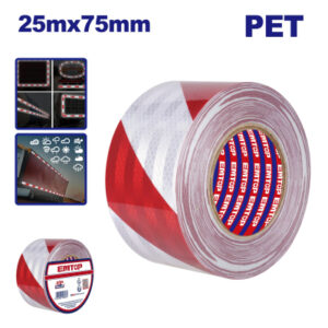 Cinta Reflectiva Diagonal Roja-Blanca 75Mm X 25Mt